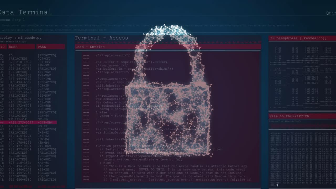 Animation of data processing over padlock