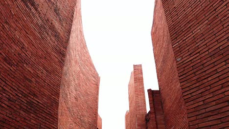 camera movement around abstract brick structures