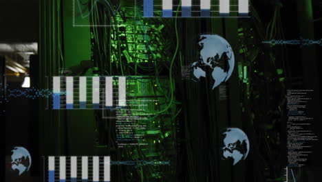 animación del procesamiento de datos digitales a través de servidores informáticos