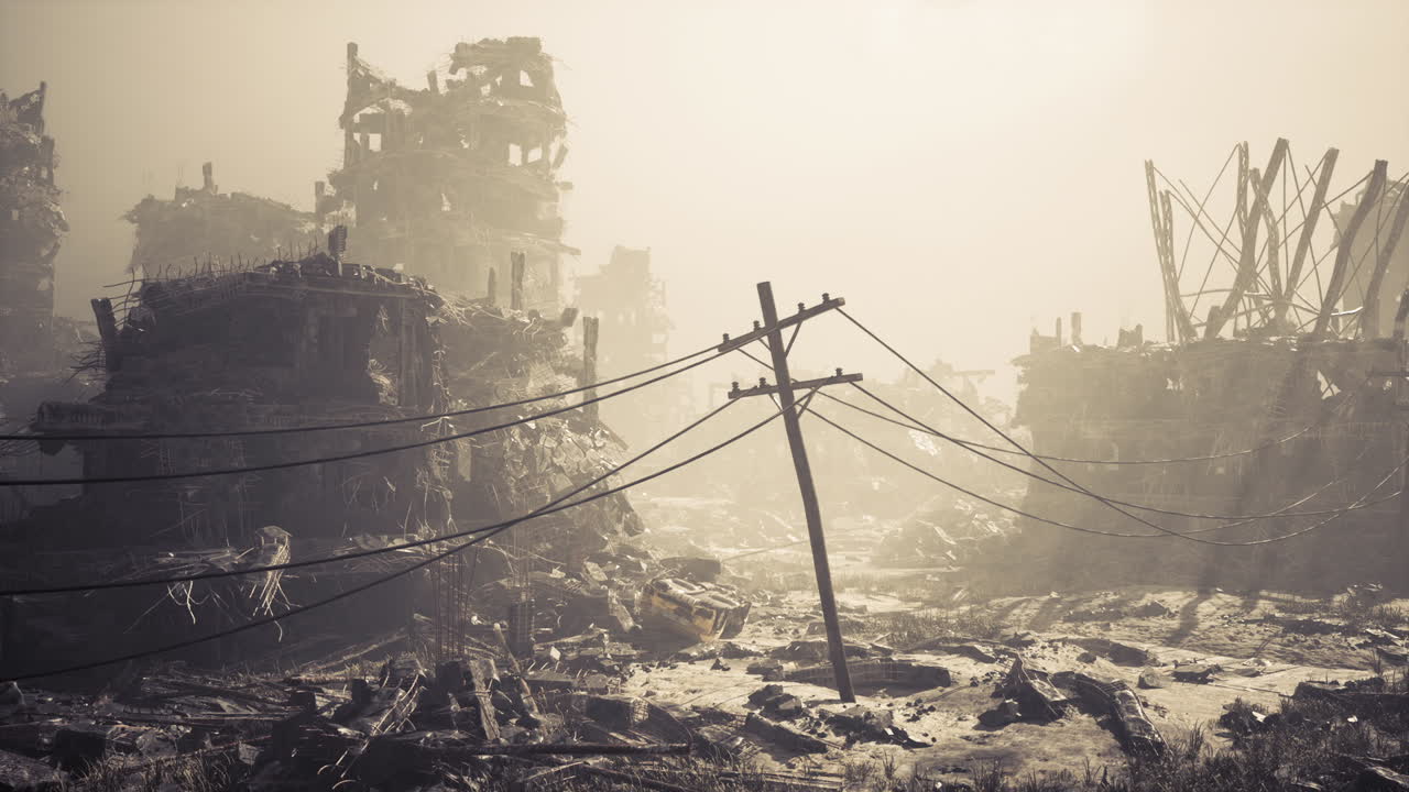 Città ridotta in macerie, una cruda dimostrazione di distruzione e desolazione.