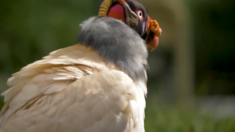 King-Vulture-walking-on-a-green-grass-field-in-southern-Mexico