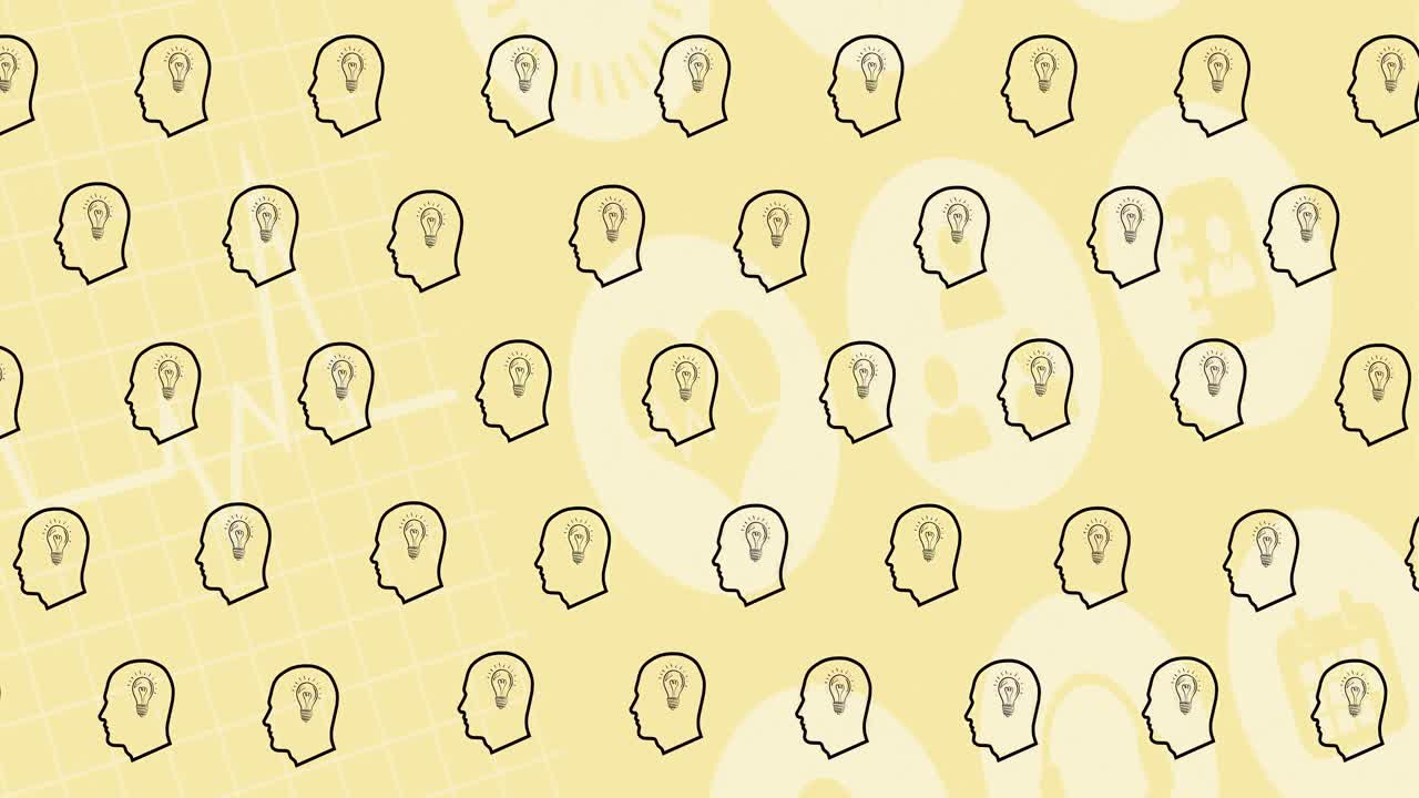 의료 아이콘 위에 전구 아이콘이 있는 머리의 애니메이션