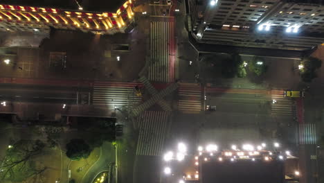 aerial view of municipal theater, and crosswalk in front of it at night wihtou people, sao paulo downtown, brazil