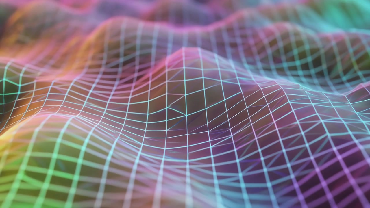 Abstract Digital Landscape with Glowing Neon Wireframe Waves