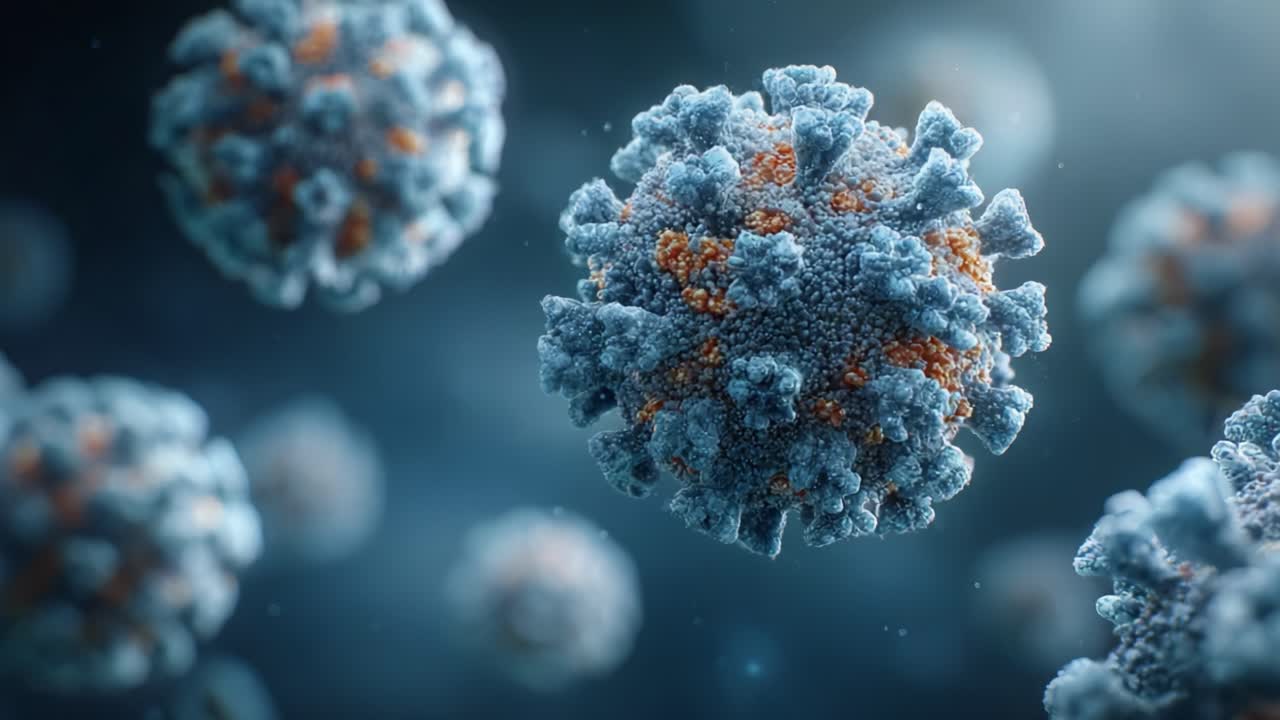 Rappresentazione complessa di entità microbiche: frame accattivanti che rivelano la struttura complessa e le dinamiche delle particelle virali in un mondo microscopico