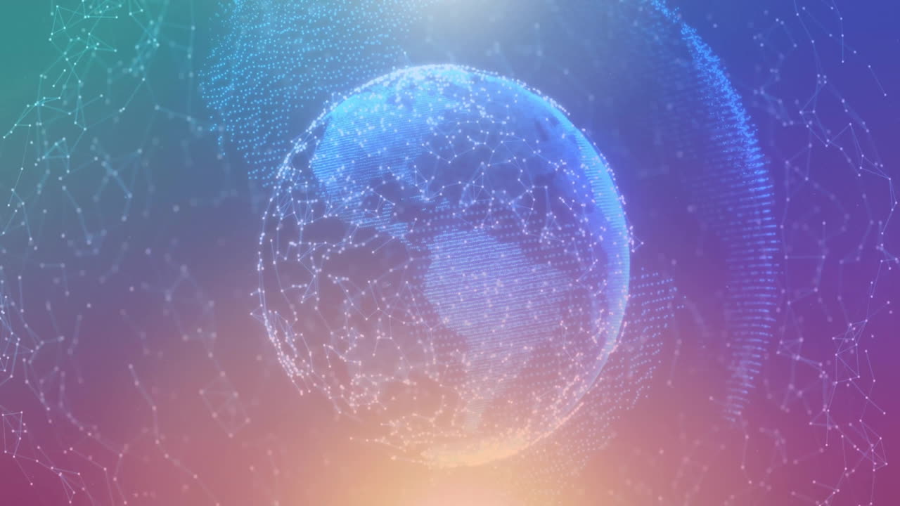 파란색 배경에 연결 네트워크와 지구의 애니메이션