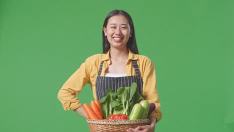 woman holding basket of fresh vegetables