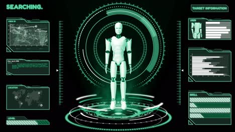 futuristische robot, kunstmatige intelligentie cgi big data analyse en programmering