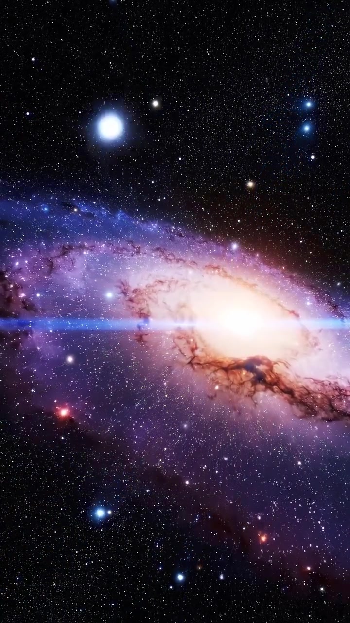 Vibrant Rotating Galaxy with Stars and Lens Flare in Deep Space