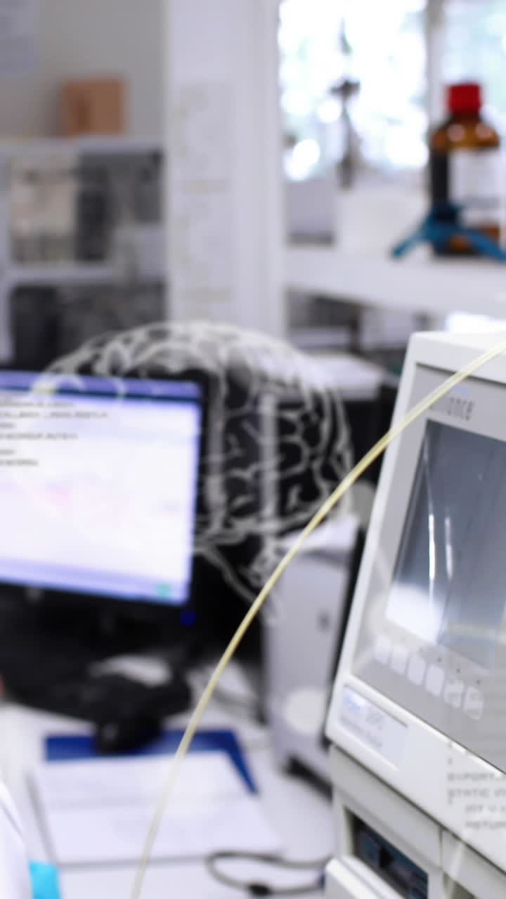 animación del procesamiento de datos científicos sobre una científica utilizando una computadora