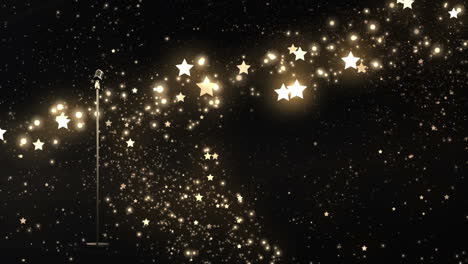 animación de un micrófono retro sobre estrellas brillantes