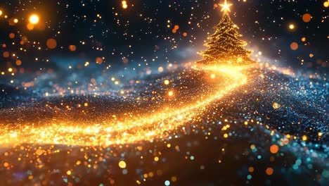a christmas tree is lit up in the snow. the scene is set in a snowy landscape, with the tree standing out against the white background. the glowing tree creates a warm and festive atmosphere