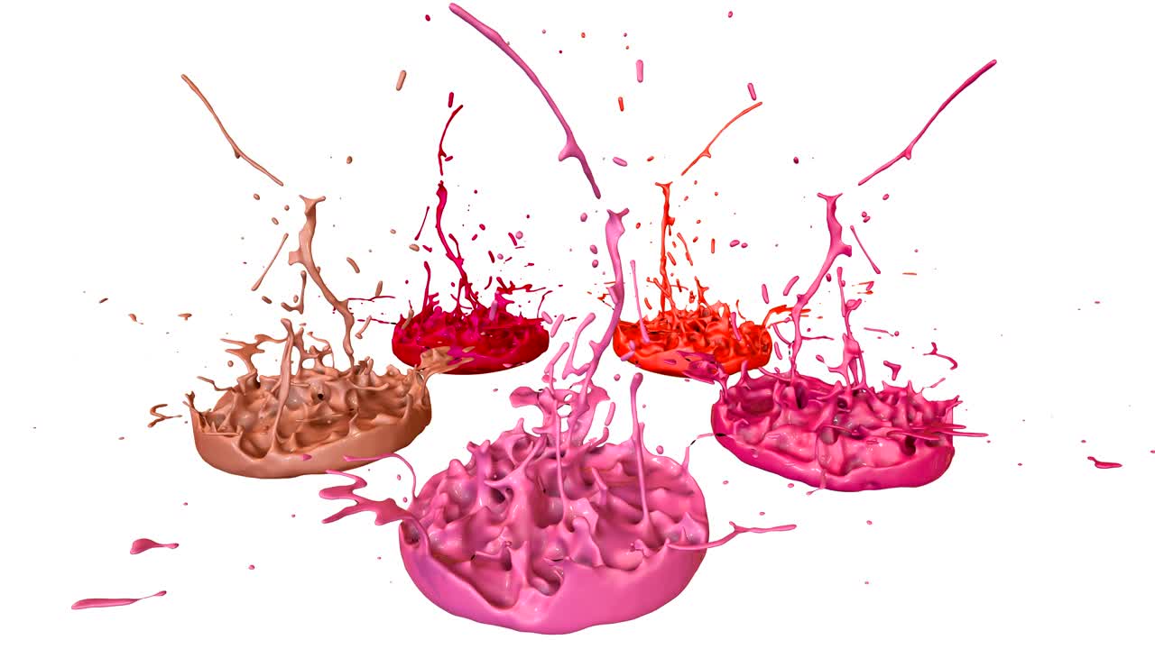 액체의 3d 스플래시: 색 배경에 4k에서 회전하는 페인트; 음악을 재생하는 음악 스피커에 잉크 스플라시의 시레이션; 빨간색의 버전 색조 6