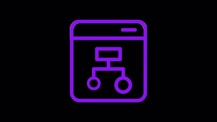 Animated Purple Flowchart Icon Drawing Inside a Browser Window