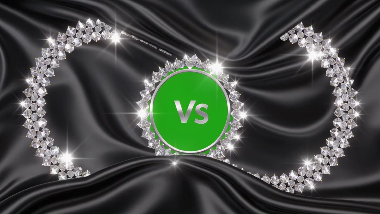 Versus Logo Reveal with Diamond Accents on Black Silk Background