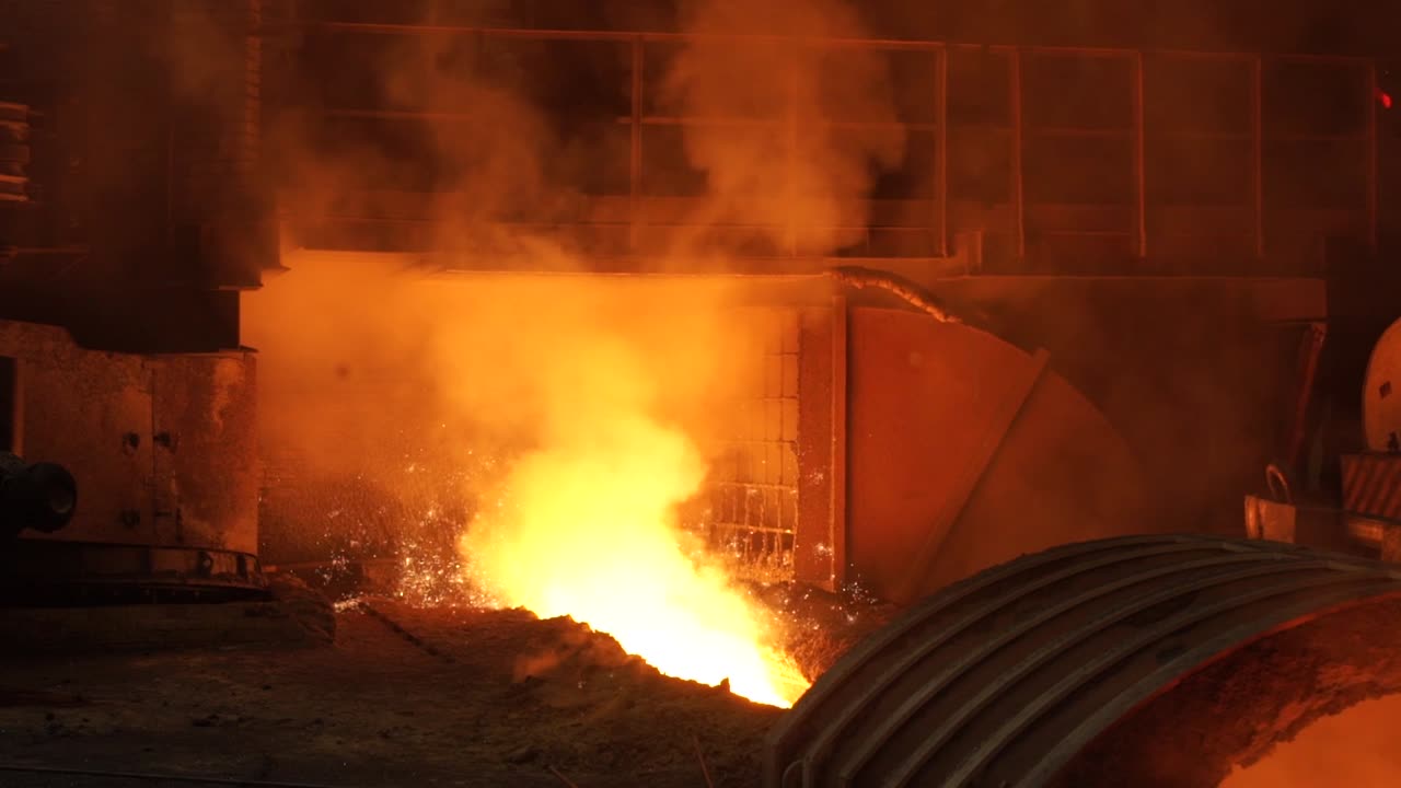vertido de metal fundido en el molino de acero