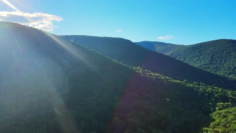 aerial drone video footage of summer time in the catskill mountains in new york’s hudson valley. the catskills are a sub-range of the appalachian mountains on the east coast of the united states.