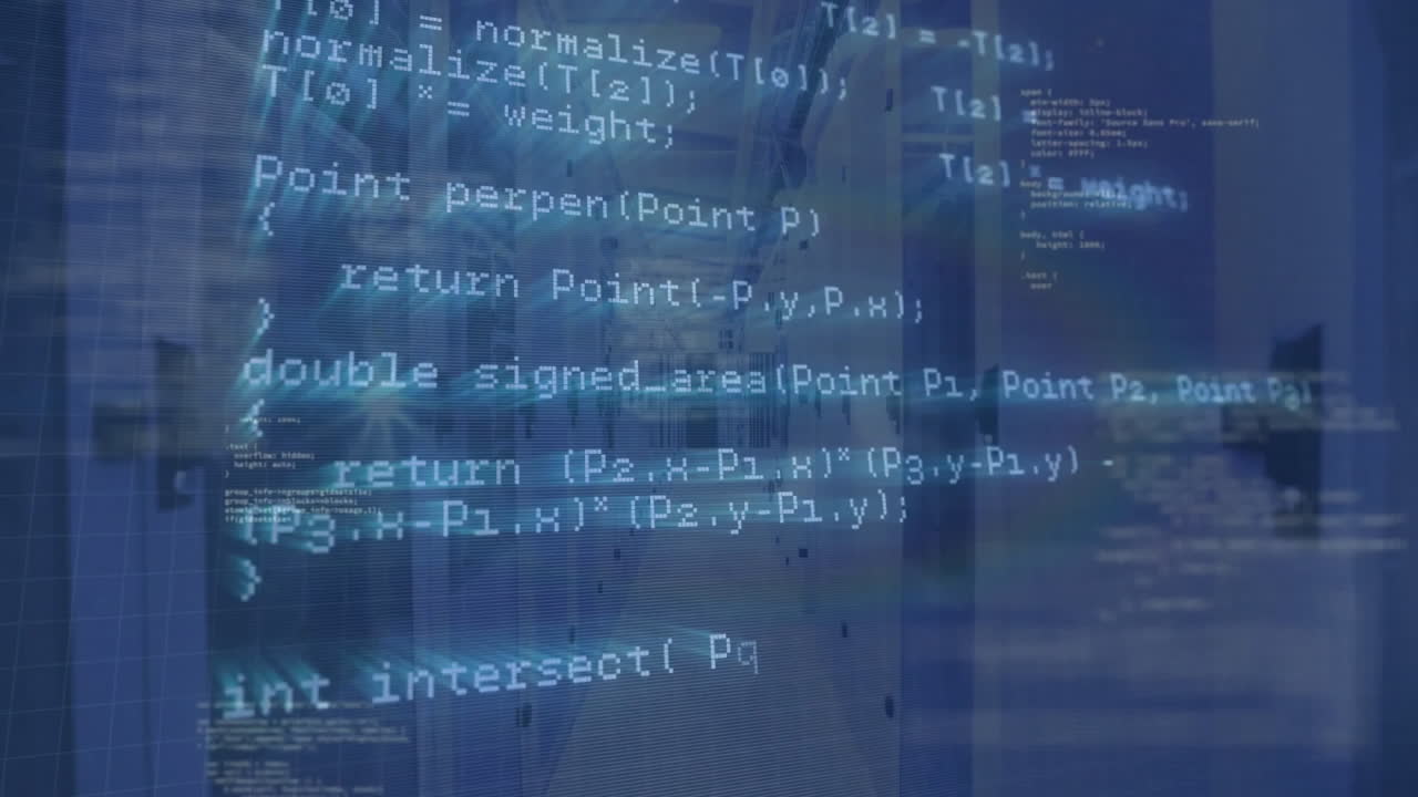 컴퓨터 서버를 통해 디지털 데이터 처리의 애니메이션
