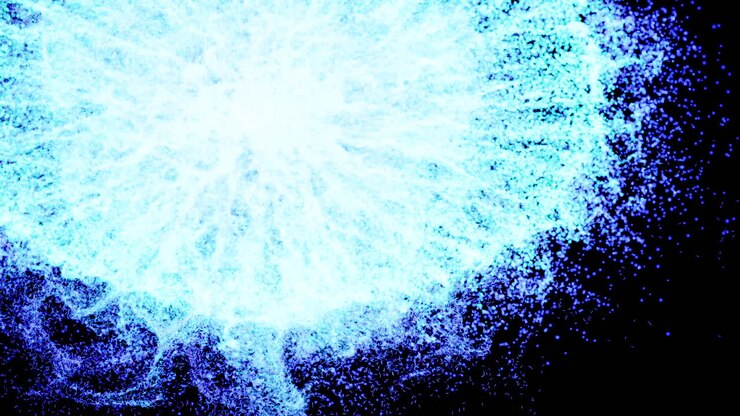 Esplosione astratta blu e bianca su sfondo nero