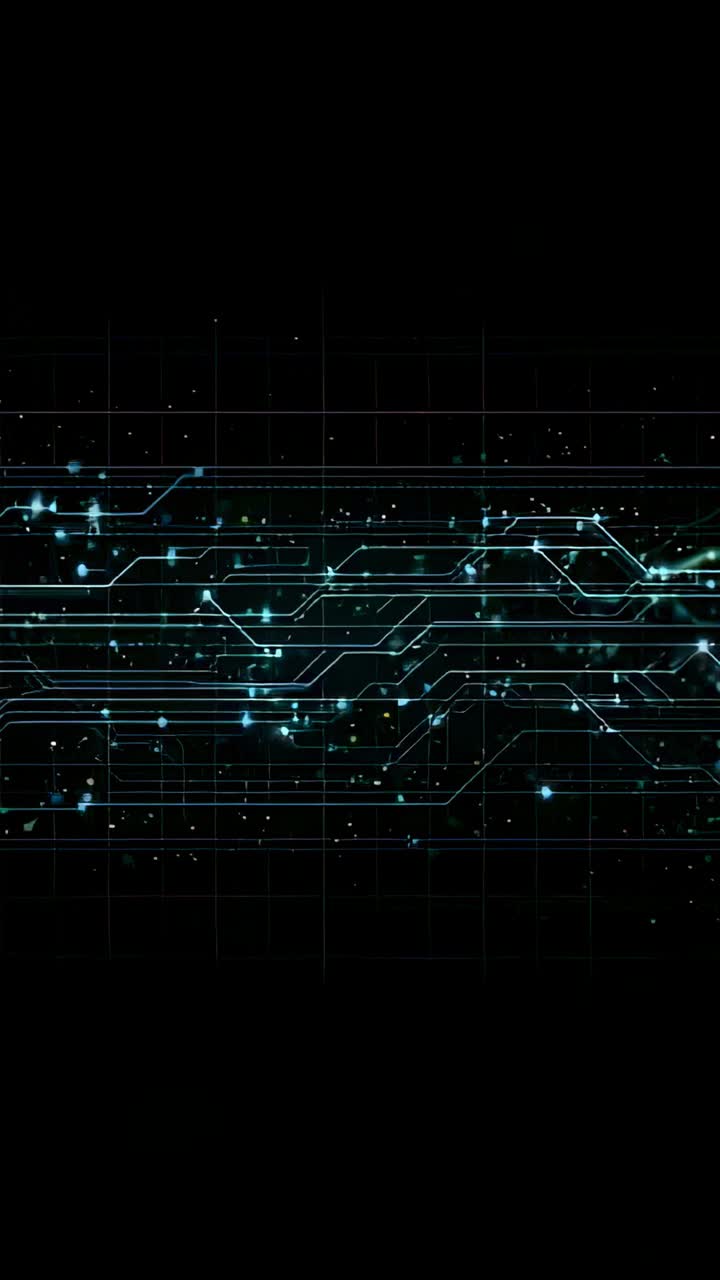 Vertical video: Starting pulse causing data band rerouting traces in grid, with nodes flickering