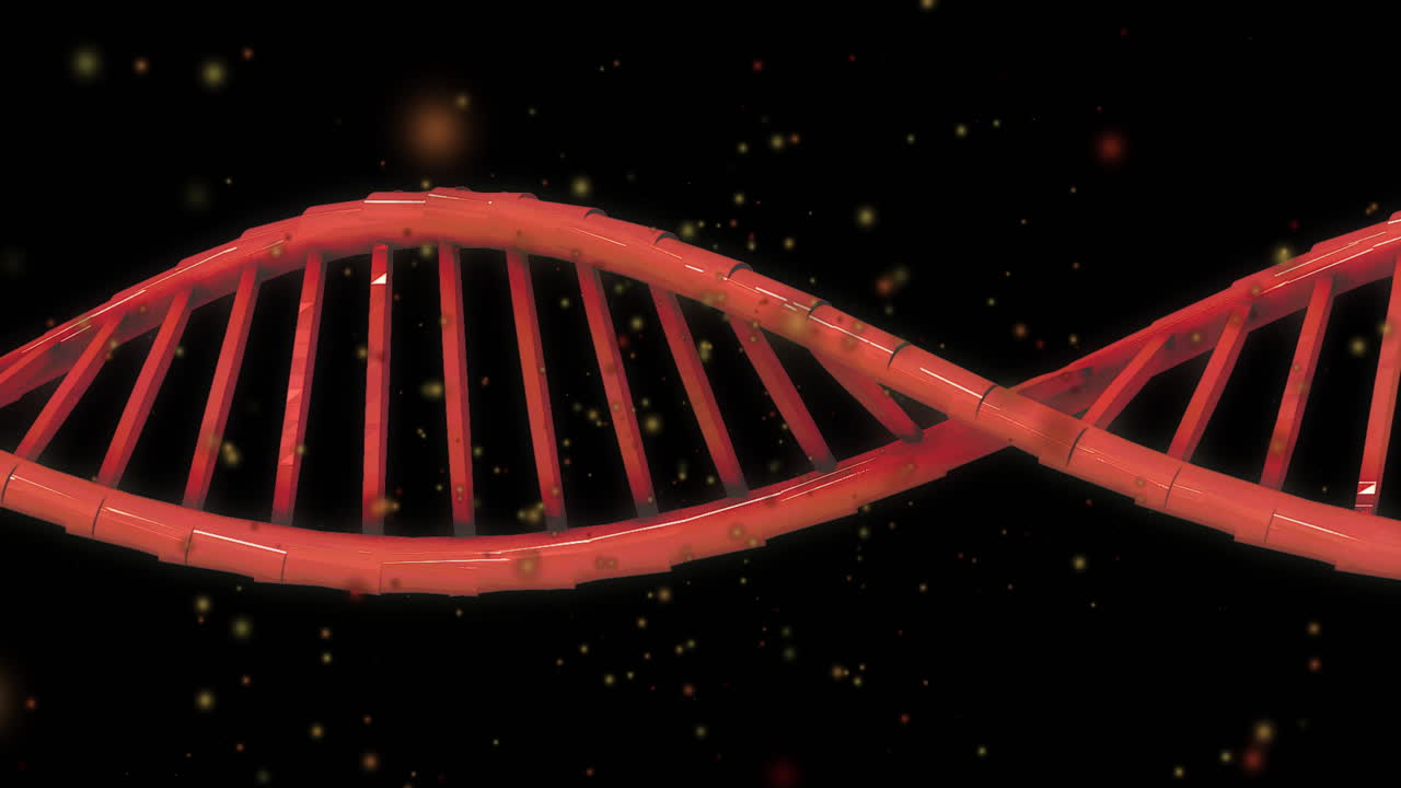 animación de la cadena de adn sobre puntos en movimiento