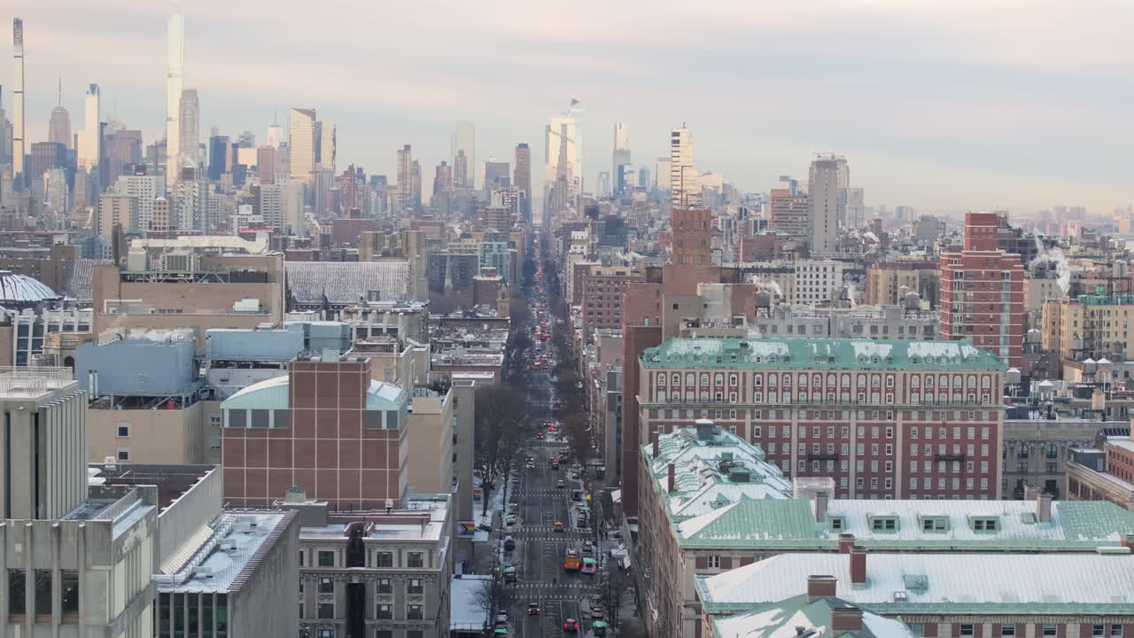 Aerial view of Upper West Side Manhattan. Shot on an overcast winter morning.