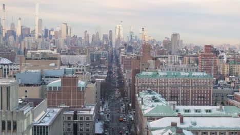 aerial view of upper west side manhattan. shot on an overcast winter morning.