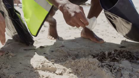 Voluntarios-Limpiando-La-Playa-En-Un-Día-Soleado-4k