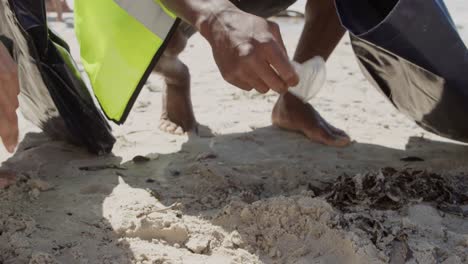 freiwillige reinigen den strand an einem sonnigen tag 4k