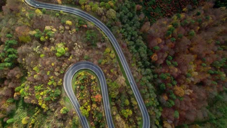 winding road in the bieszczady mountain range in poland, road travel trip across europe in autumn