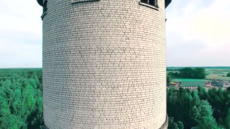 aerial view of an old soviet water tower