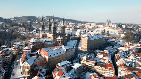 bamberg drone video of dome and new residence during snowy winter