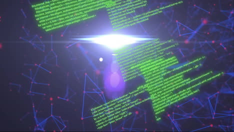 Animation of data processing and network of connections on black background