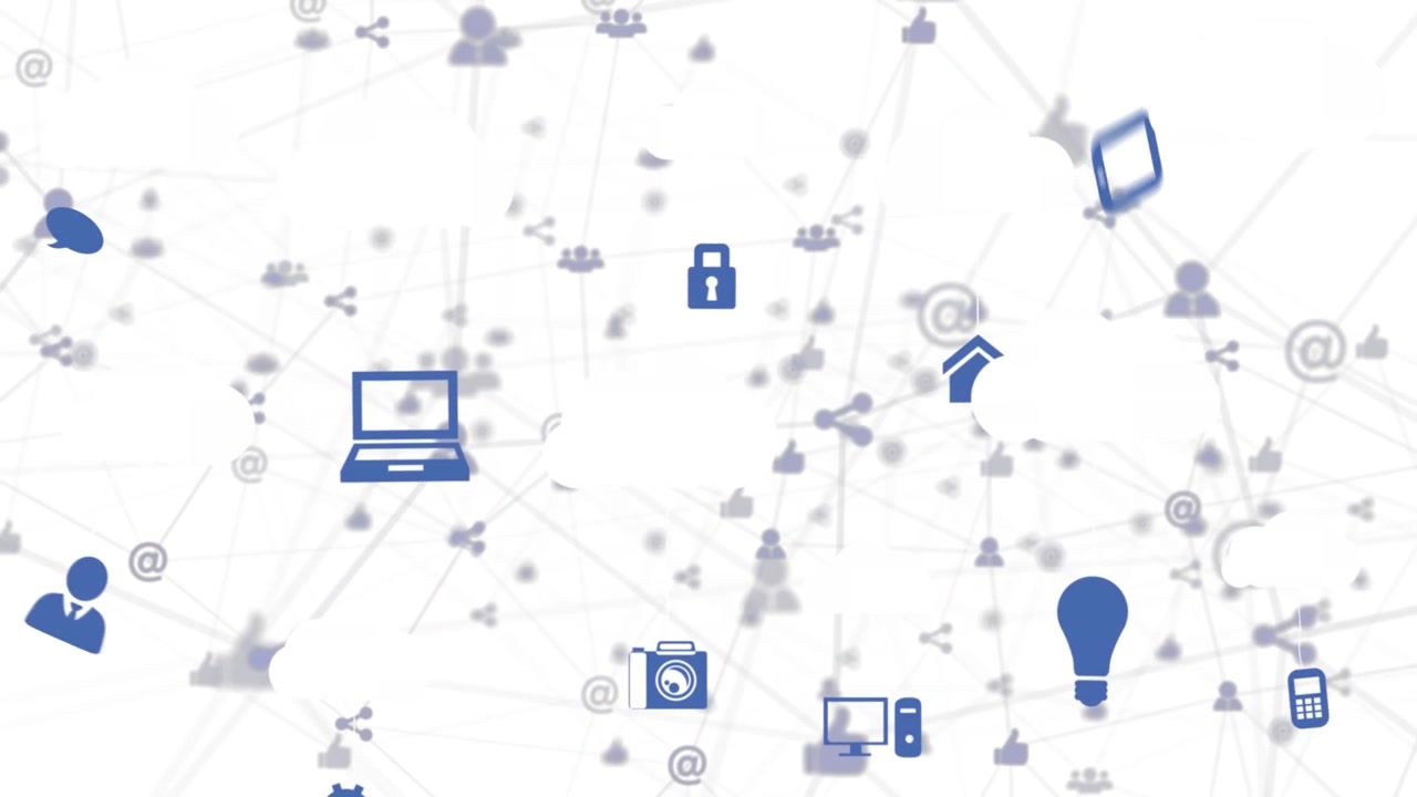 Animated Network of Social Media and Technology Icons on White Background