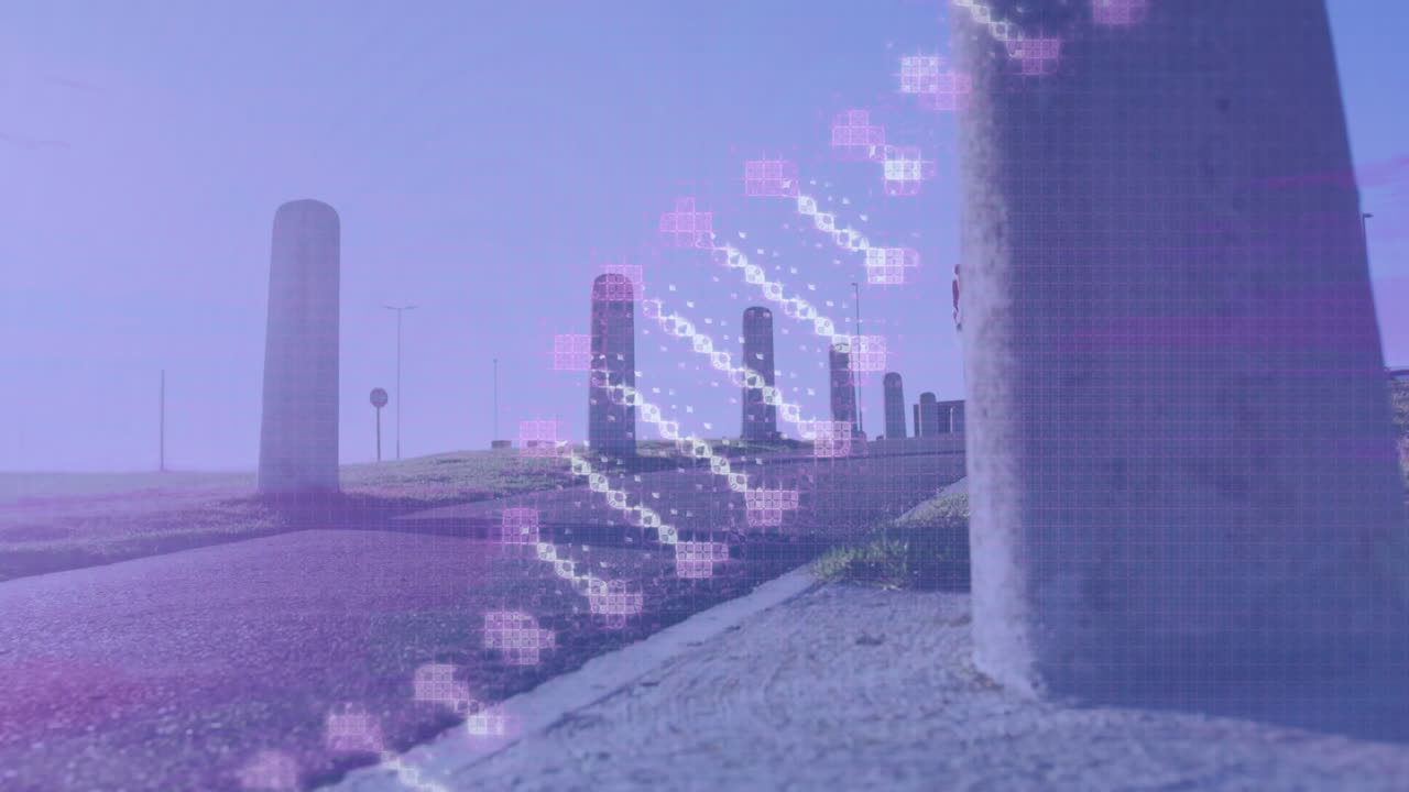 지형 위에서 회전하는 dna의 애니메이션