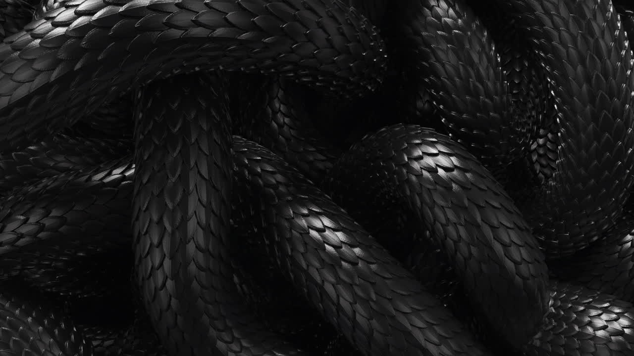 Metal texture dragon scales background. Lively coiled black snakes