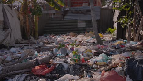mucha basura acumulada en el lado del río