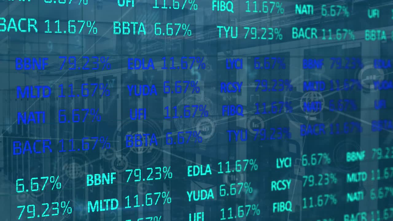 Animation of cyber attack text and financial data processing over computer servers
