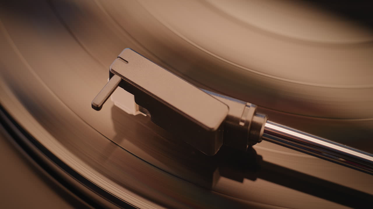 Close-up of a record player turntable