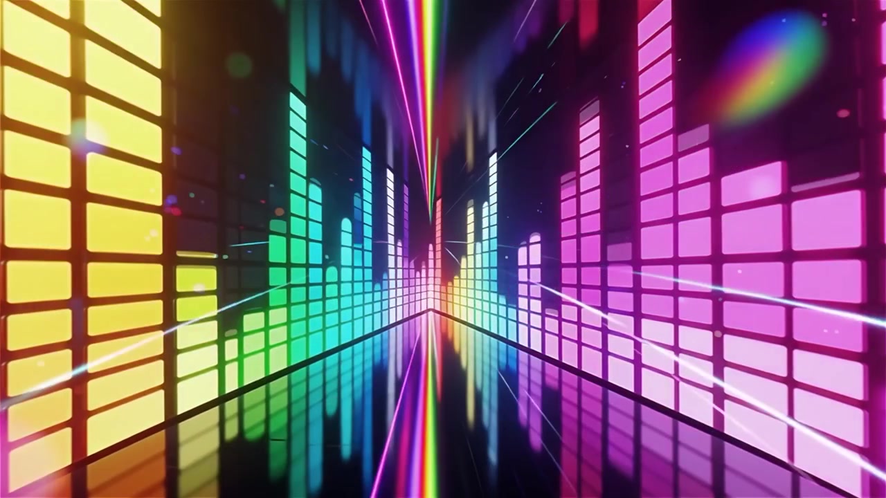 Futuristisk regnbuefarvet neon musik equalizer visualisering baggrund.