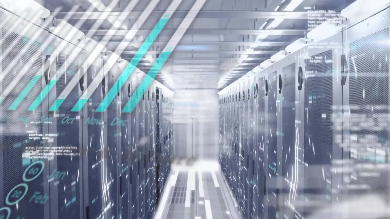 Animation of data processing over server room