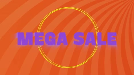 Animation-of-mega-sale-text-over-shapes-on-orange-background