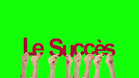 woman hand holding word le succes