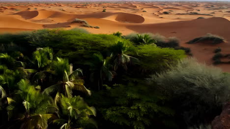 lush oasis amidst vast desert sand dunes
