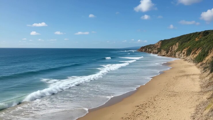 Vue panoramique de vagues déferlant sur une plage de sable