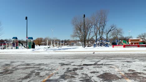 empty school grounds during the coldest day in recorded history in a small urban town in usa