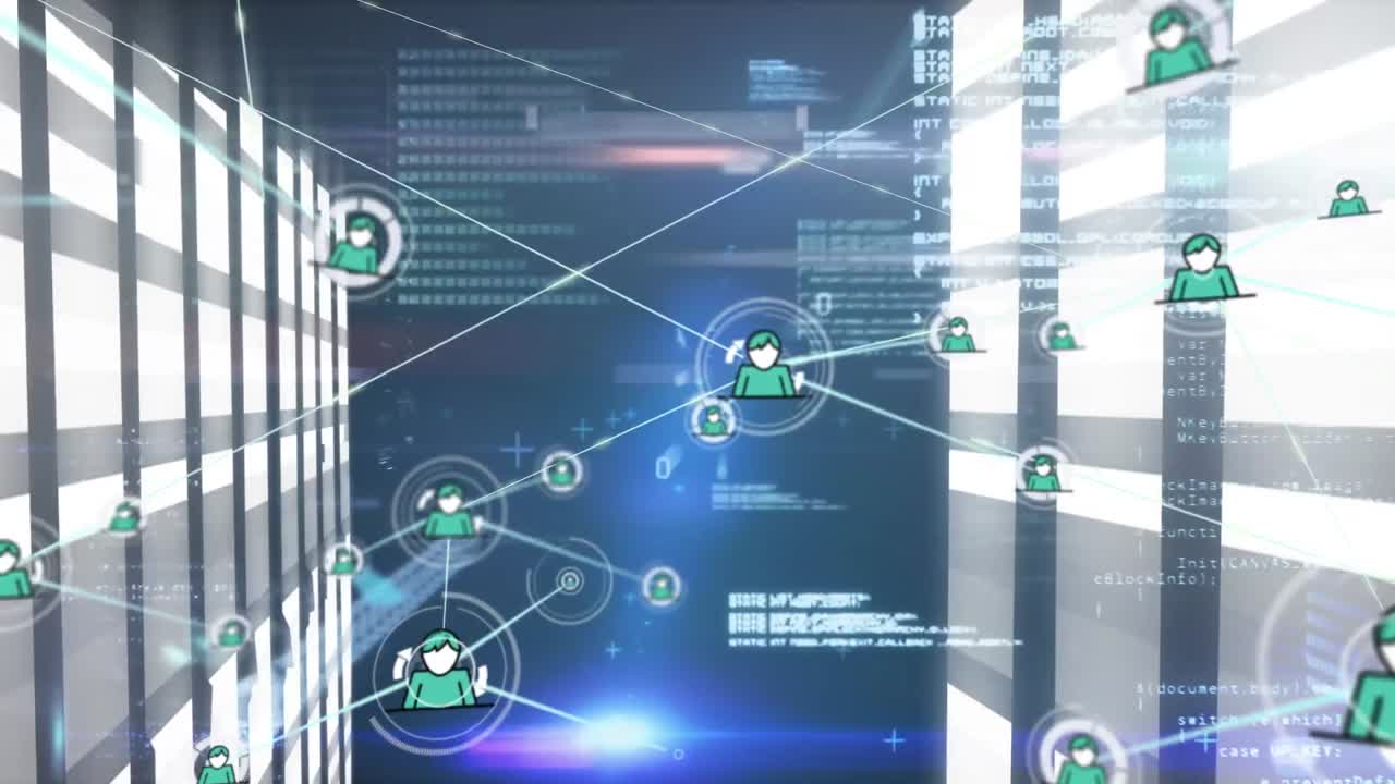 animación de la red de conexiones con iconos a través de servidores informáticos