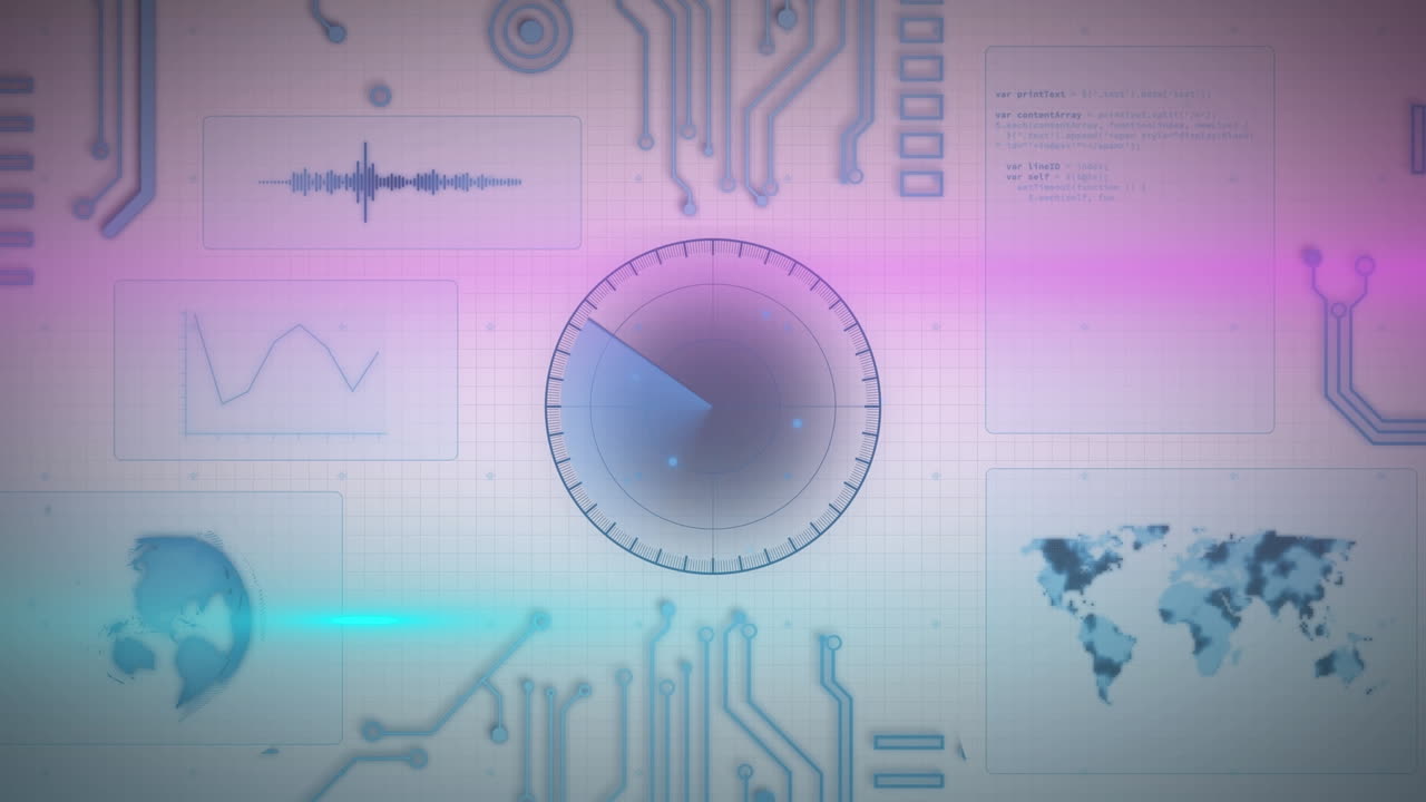 Animation of scope scanning, data processing over computer circuit board