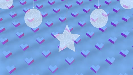 Animación-De-Adornos-Navideños-Sobre-Formas-Sobre-Fondo-Azul.