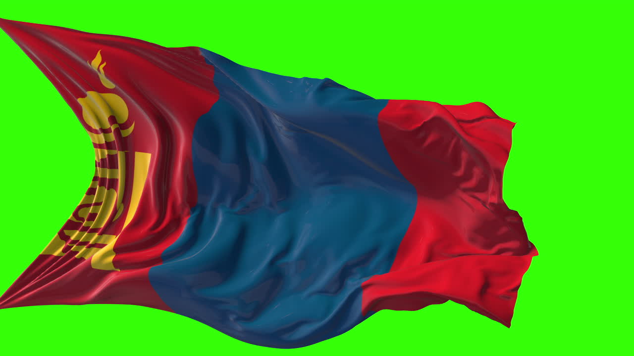 Waving Flag of Mongolia on Green Screen